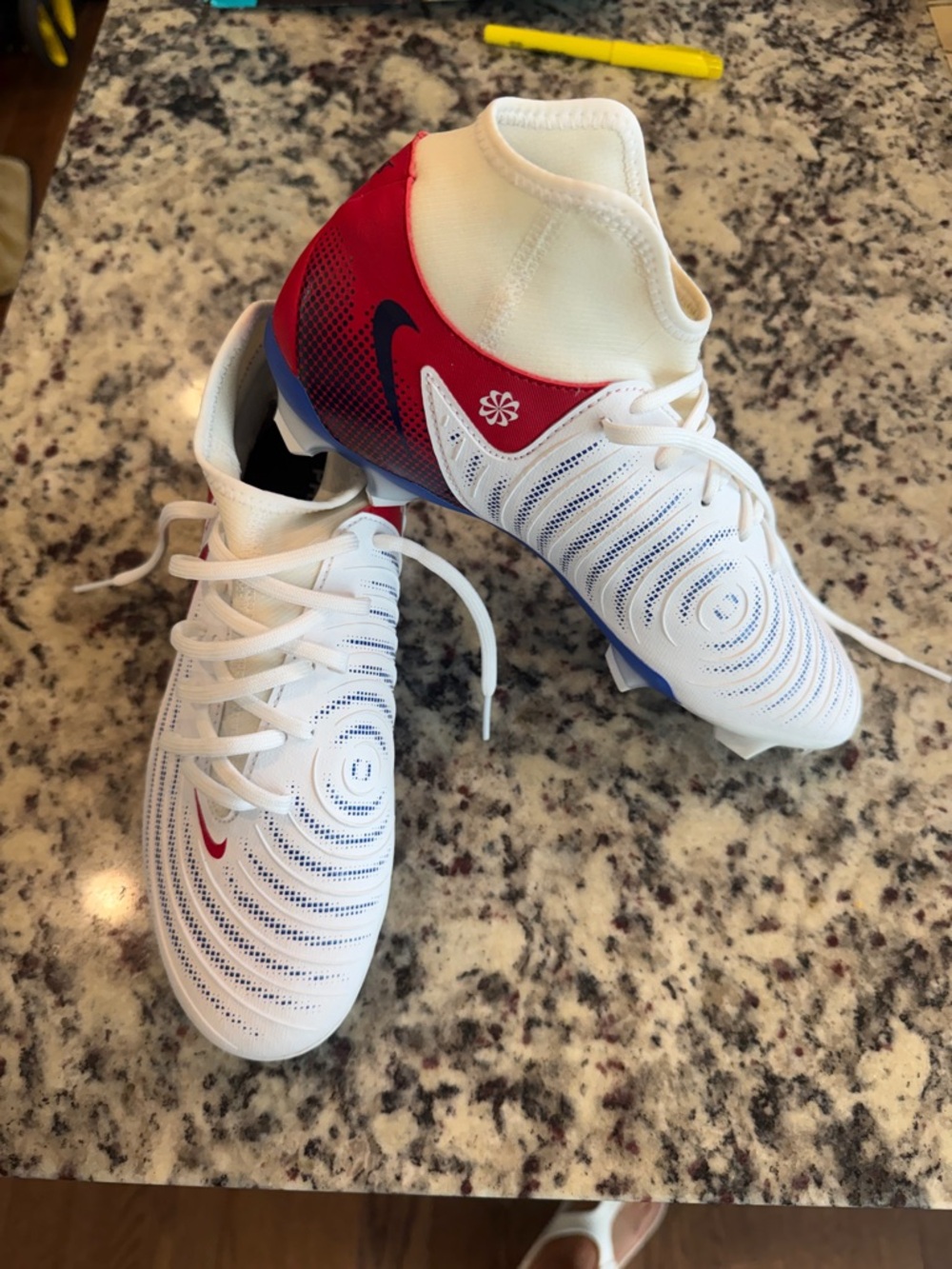 Nike  White and Red High-Top  Cleats